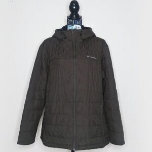 COLUMBIA Quilted Puffer Jacket Hooded Full Zip Hiking Puffy Olive Green Sz 2X